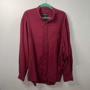 Eddie Bauer Shirt Men's TXL Maroon Red Button Up Long Sleeve Casual w Pocket